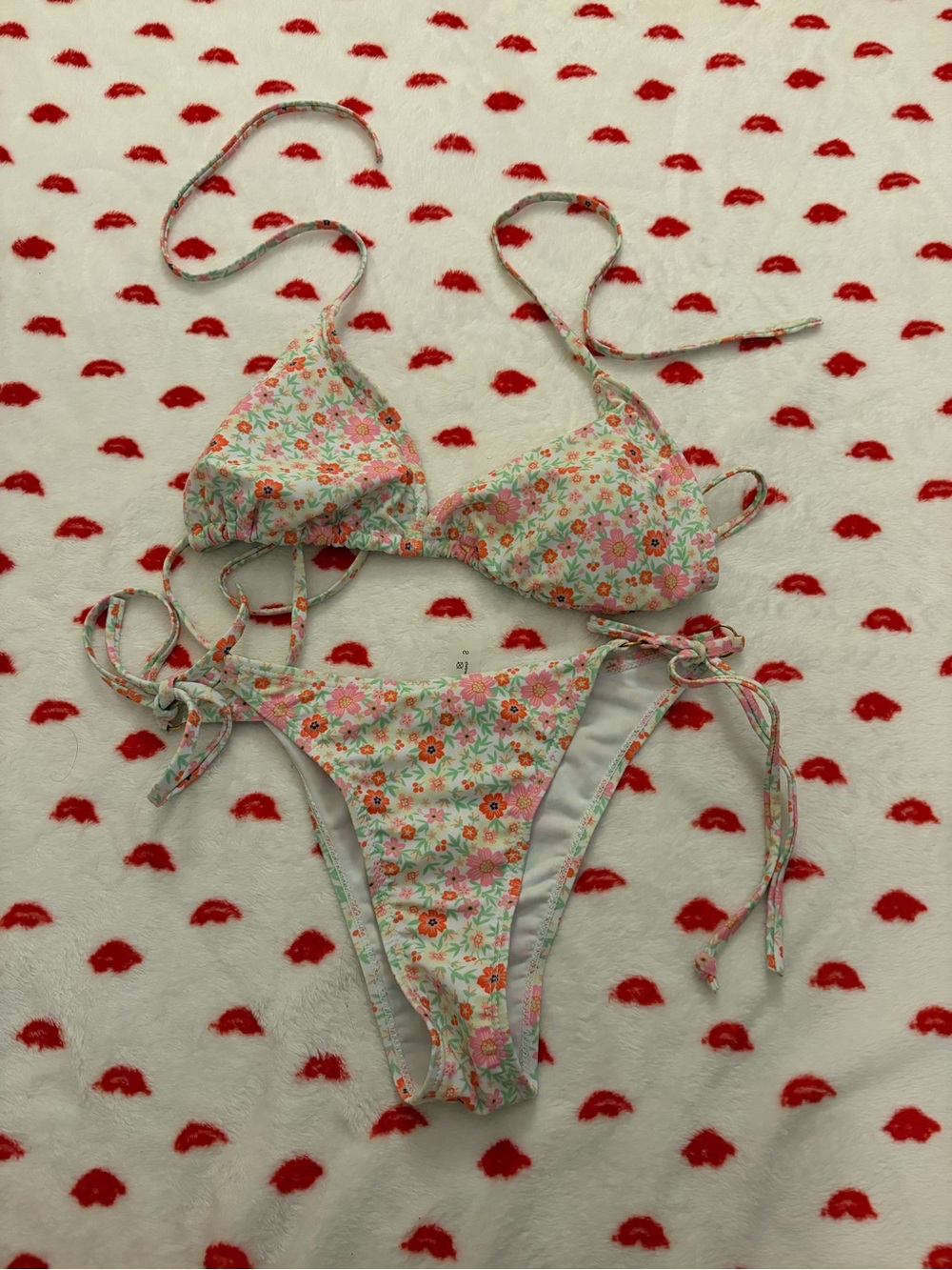 SHEIN Floral Tie-Side Bikini in Mint, Pink, Orange